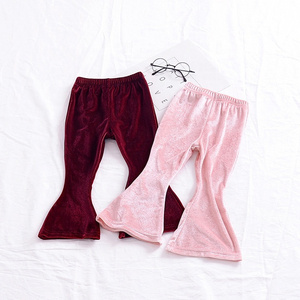 Kids Pants Girl Solid Spring Autumn Velvet Bell Bottoms Long Cotton Fashion Sunny Printed Elastic Ribbon FLARE Pants Support