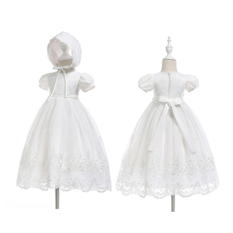 Baby Girl Lengthened Christening Gown Baptism Bautizo Dress Lace Casual White Short SUNNY Summer Robe Floral 5000 Spring Summer