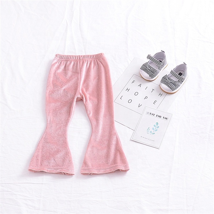 Kids Pants Girl Solid Spring Autumn Velvet Bell Bottoms Long Cotton Fashion Sunny Printed Elastic Ribbon FLARE Pants Support