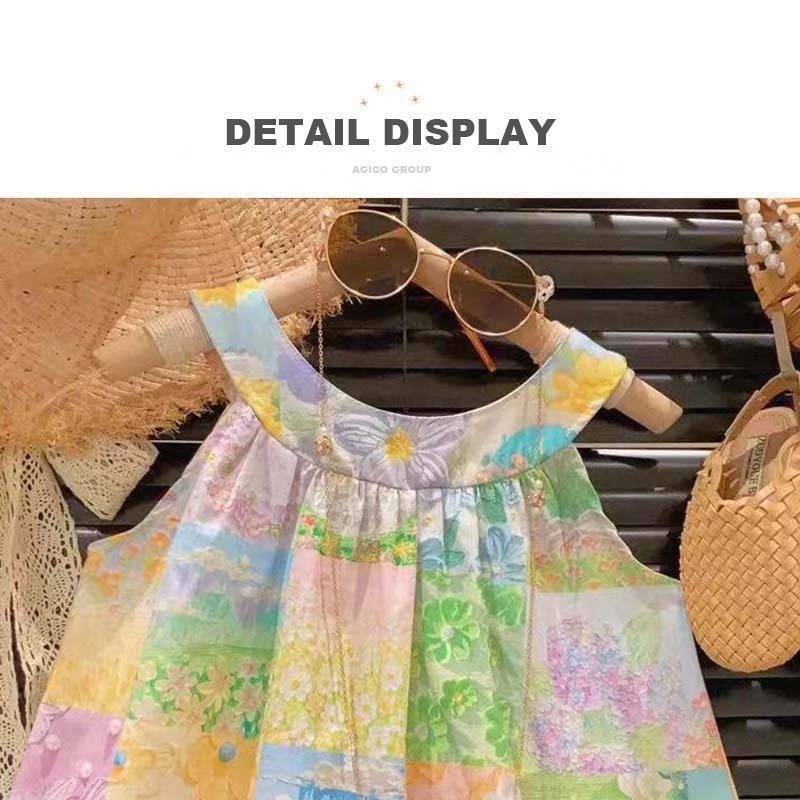 Girl's Summer Halter Neck Sleeveless A-line Dress Floral Princess Clothes for 3-8 Years Old Toddlers