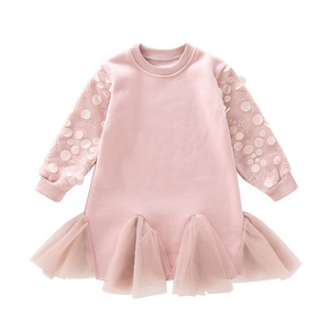 Spring and Autumn Clothes Children's Stitching Mesh Dress Long-sleeved Princess Skirt for Girls