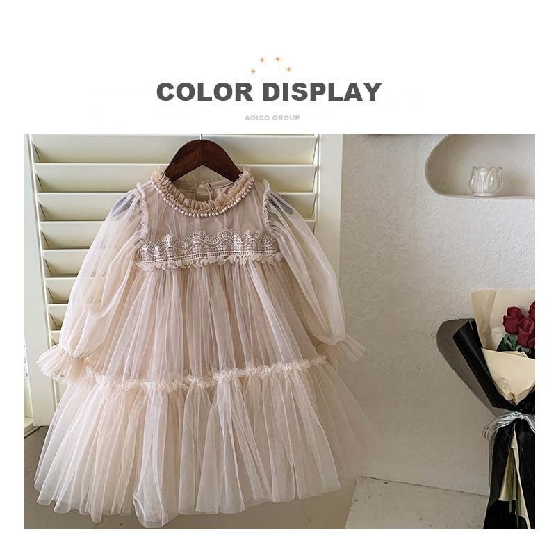 2024 Spring New A-line Puff Sleeves Princess Toddler Kids Girls Lace Mesh Tulle Pageant Wedding Birthday Party Vintage Dresses