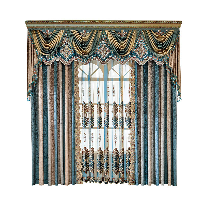 Mediterranean Style Flannelette Embroidered Curtain Fabric Finished Curtain