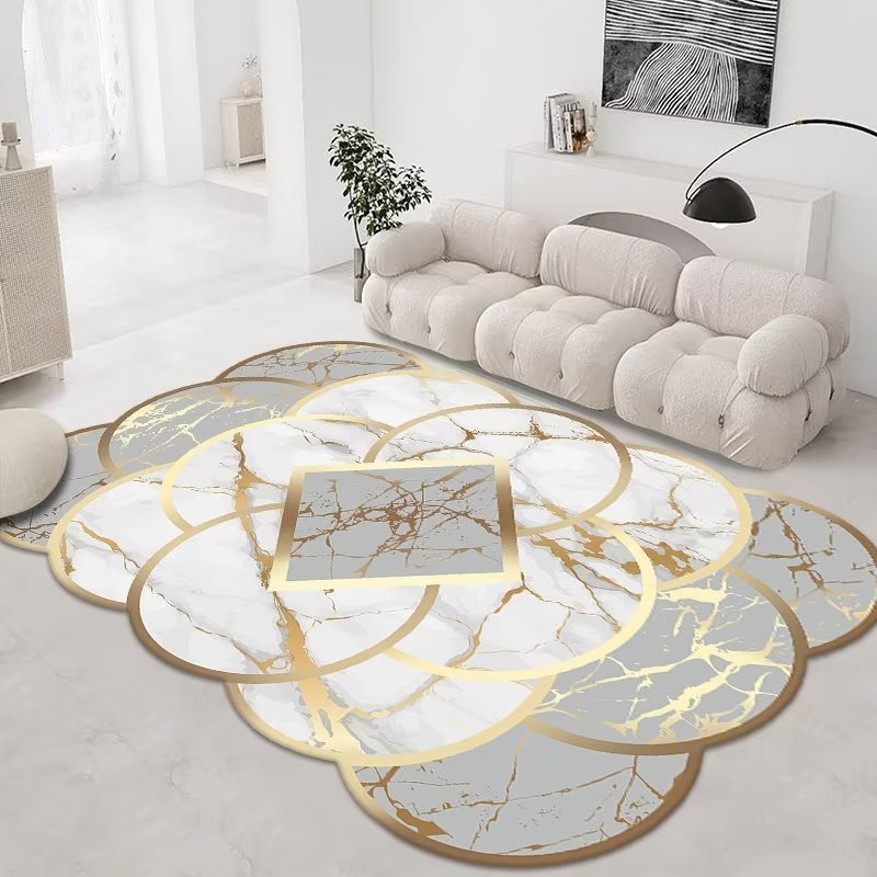 Sunny Textile Nordic Style Mats For Living Room Golden Diamond Velvet Geometric Marble Pattern Living Room Mat