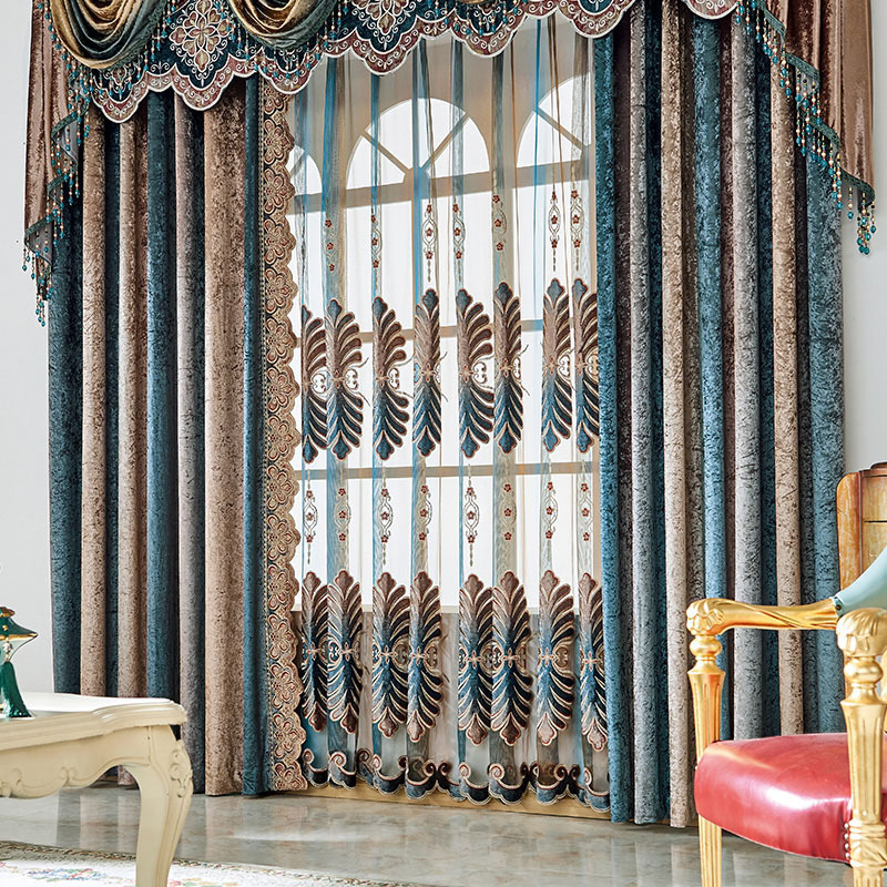 Mediterranean Style Flannelette Embroidered Curtain Fabric Finished Curtain