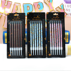 Hot selling 3-color gradient birthday candle long pole rainbow smokeless 6-pack party cake gilt pencil candle