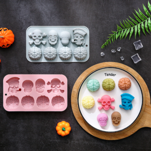 8-hole skull brain baking silicone mold diy Halloween chocolate candy silicone mold