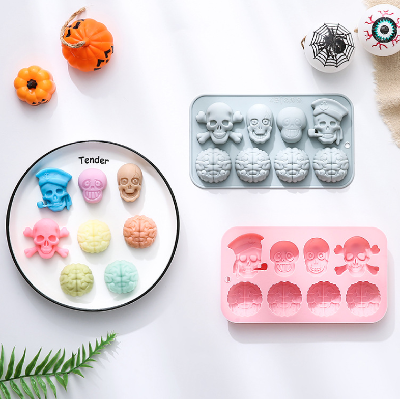 8-hole skull brain baking silicone mold diy Halloween chocolate candy silicone mold