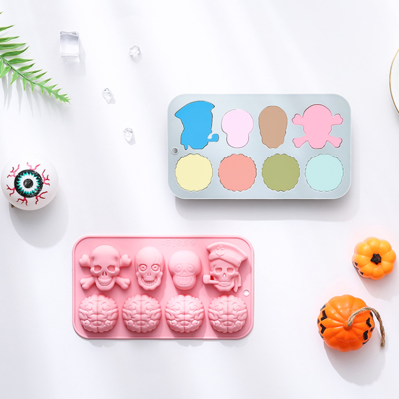 8-hole skull brain baking silicone mold diy Halloween chocolate candy silicone mold