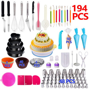 194 PCS Complete Baking Set with 4 Packs Springform Pan Sets and 6 Muffin Cup Molds cake Decorating Kits cake tools