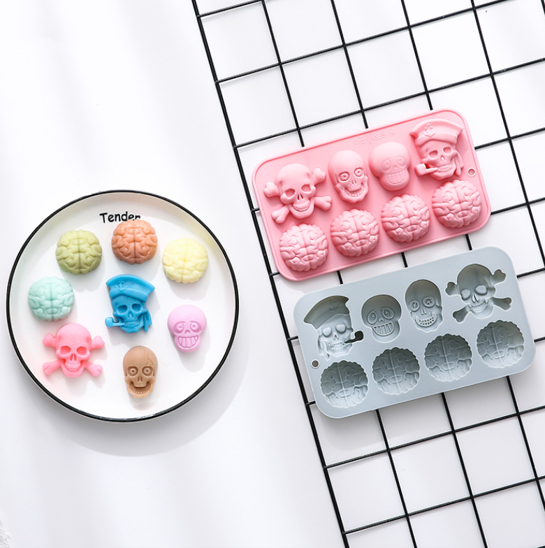 8-hole skull brain baking silicone mold diy Halloween chocolate candy silicone mold