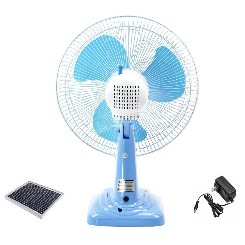 AC/DC Operation Metal Grill 12 Inches 3 Blades Rechargeable Home Solar Fans Rechargeable Electric Fan high good quality