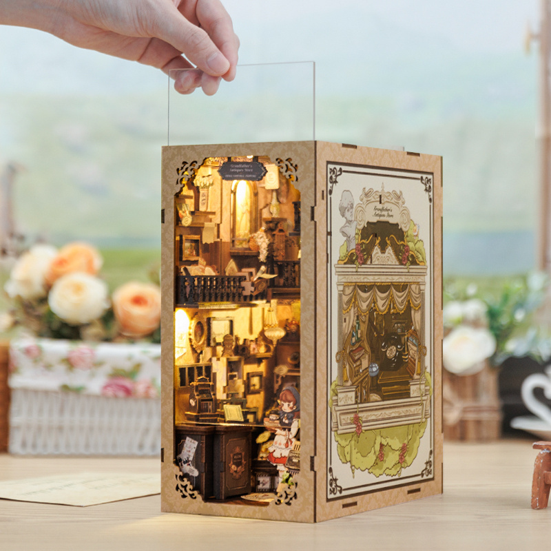 CuteBee New Style Grandfather's Antiques Store 3D Wooden Puzzle Book Nook with Dust Cover For Christmas Gift