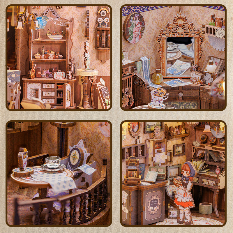 CuteBee New Style Grandfather's Antiques Store 3D Wooden Puzzle Book Nook with Dust Cover For Christmas Gift