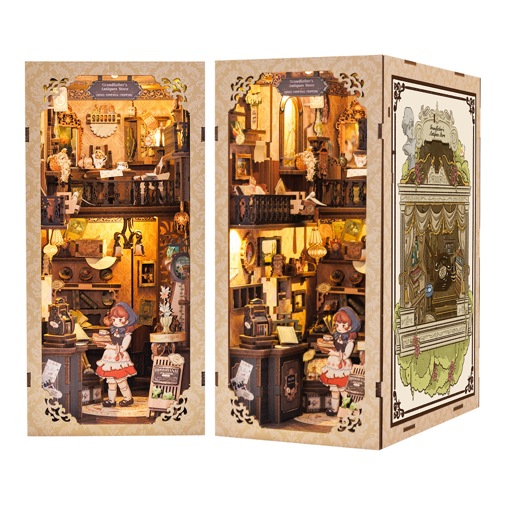 CuteBee New Style Grandfather's Antiques Store 3D Wooden Puzzle Book Nook with Dust Cover For Christmas Gift