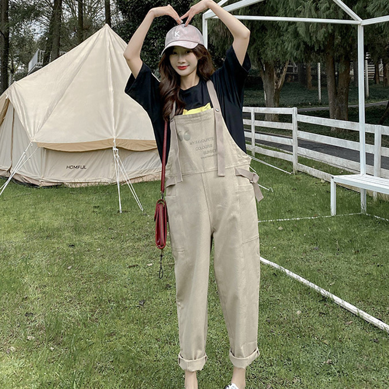 Korean style wide leg overalls Age-Reducing Casual Loose Straight-Tube Tooling Wide-Leg Jumpsuit