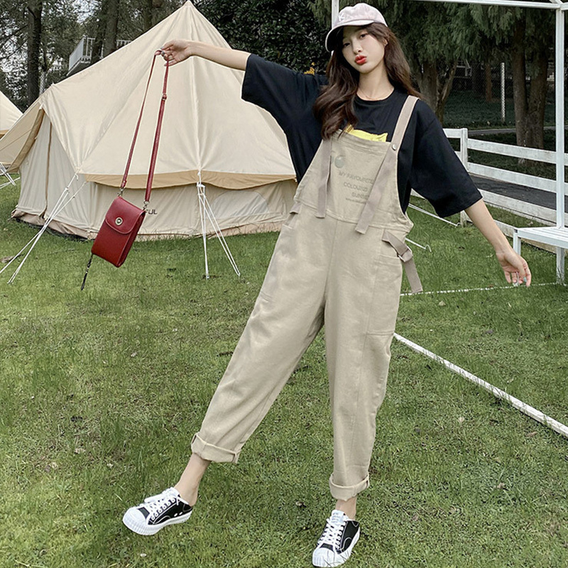 Korean style wide leg overalls Age-Reducing Casual Loose Straight-Tube Tooling Wide-Leg Jumpsuit