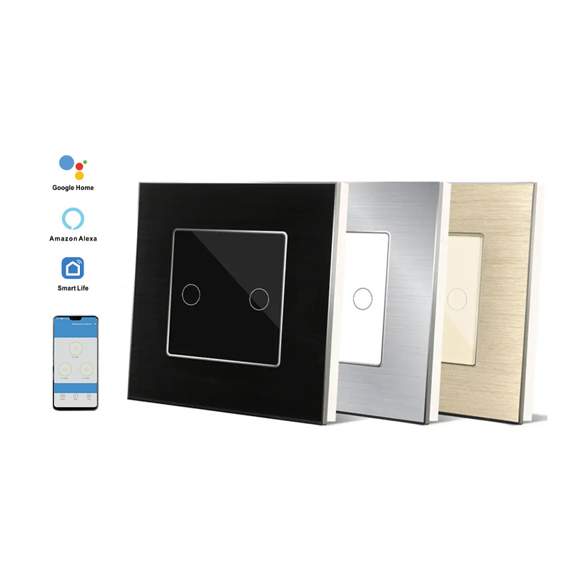 Smart home design tuya zigbee phone WIFI controlled light wall switch 220V 2 gang 1 way glass crystal panel touch smart switch