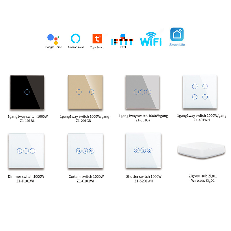 KLASS Tuya Smart Switch App Wifi Led Light Touch Switch Glass Electrical Remote Wireless 1/2/3/4 Gang Wall Switch