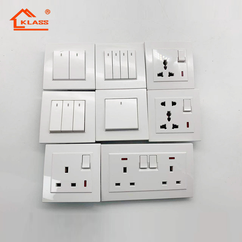 British BS UK 250V 15A single pole double twin 3 pin plug socket hole rectangular power lightwall switch socket with neon outlet