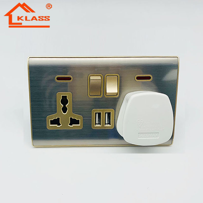 KLASS Best Price World Universal Plug 3 Hole light Electrical Dual USB 2 Outlet Switch Wall Socket