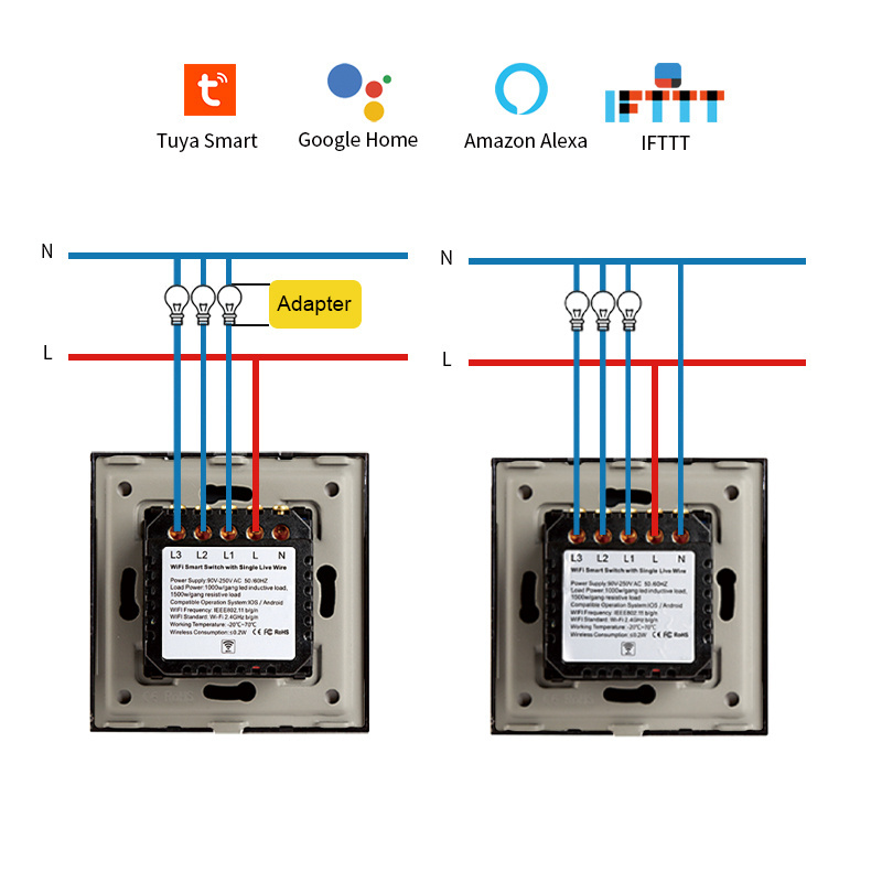 KLASS 1/2/3 Gang Europe Zigbee Tuya Alexa Remote Control Light Smart Home Wall Touch Wifi Smart Switch