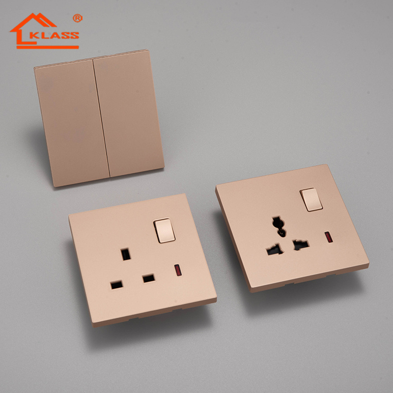 Fashion style 16A light switch factory PC gold frame color 2 gang 3 gang electrical wall light switches and sockets for home