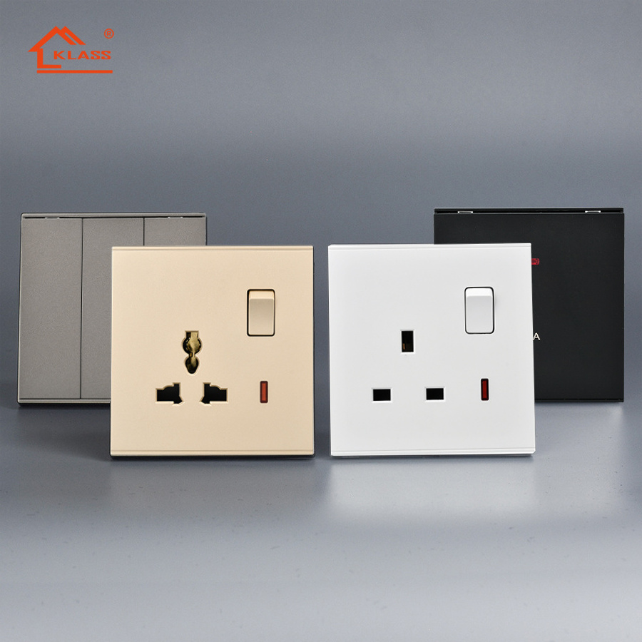 KLASS uk electrical Wall Switch Socket With Led 16A 1/2/3/4 Gang 1Way 2 Way Wall Push Light Switches With Indicator