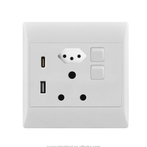 South African Standard Small Push Button Switch with 2 USB Ports Double Pole Wall Socket