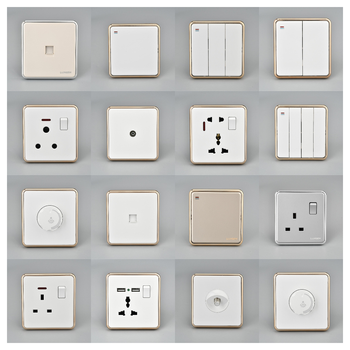 Wholesale pc golden Color 86*86mm Electric Switches And Sockets Wall Plate 10A 13a 16a Gang Electric Wall Switches For Home