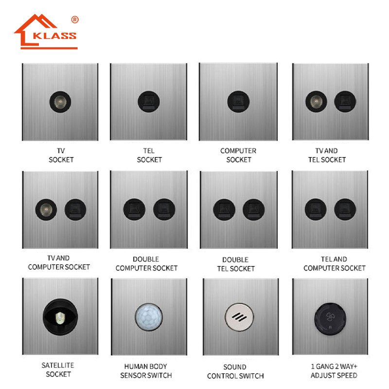 KLASS Wholesale Stainless Steel Switches and Socket 2 Gang 6 Pin 13A 16a 20a 32a 45a UK Standard Double Wall Socket