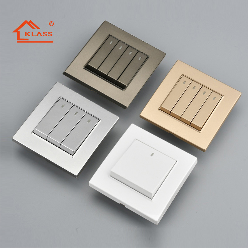 KLASS hot selling White Black Gold British Standard 3 Gang 2 Way Modern Light Wall Switches And Sockets Electrical Manufacturer