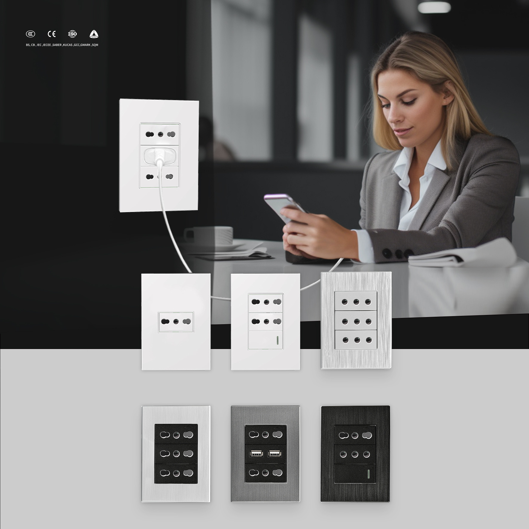 KLASS hot selling US 6hole 118mm wall socket 15a 110v panel switch and socket oem american type socket outlet