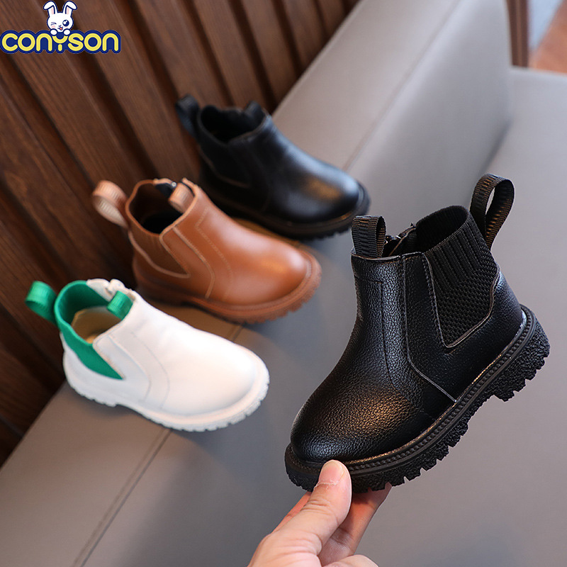 Conyson Wholesale Spring And Autumn High Quality New Boys Fashion Casual Soft Soled Boots British Style Boots Leather Kids Shoes