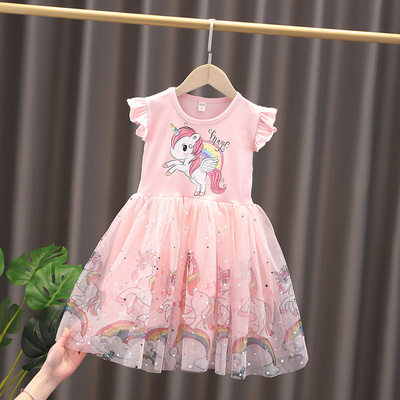 Girls Clothes 2022 New Summer Princess Dresses Flying Sleeve Kids Dress Unicorn Party Baby Dresses for Children Clothing 3-8Y