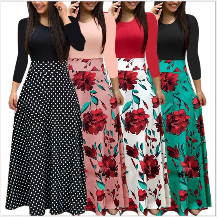 Conyson Women Elegant Dresses Female Clothes Fashion Long Sleeve Floral Print Long Maxi Dress Ladies Casual Flower Vestido