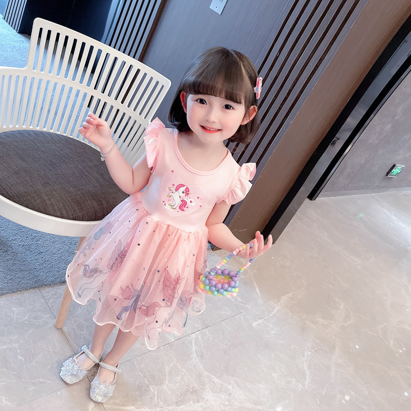 Girls Clothes 2022 New Summer Princess Dresses Flying Sleeve Kids Dress Unicorn Party Baby Dresses for Children Clothing 3-8Y