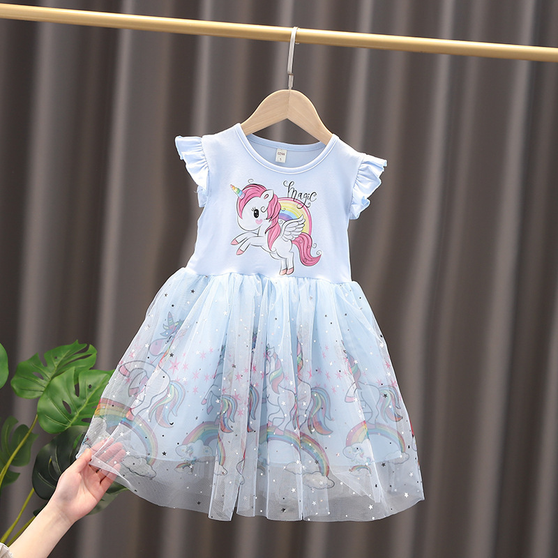 Girls Clothes 2022 New Summer Princess Dresses Flying Sleeve Kids Dress Unicorn Party Baby Dresses for Children Clothing 3-8Y