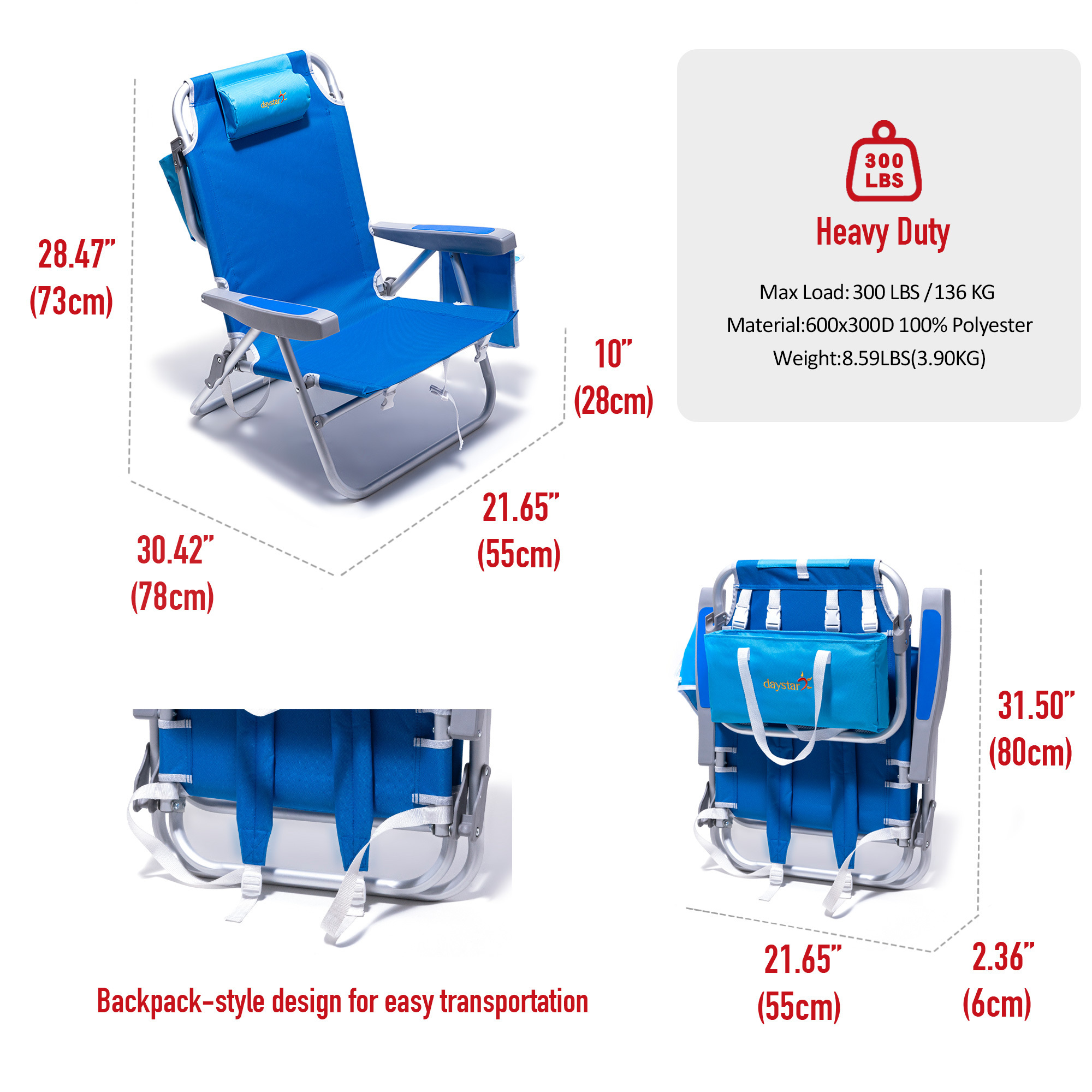 SunnyFeel Folding Beach Chair Low Back Style  5 Position Lay Flat Portable Seating for Coastal Relaxation