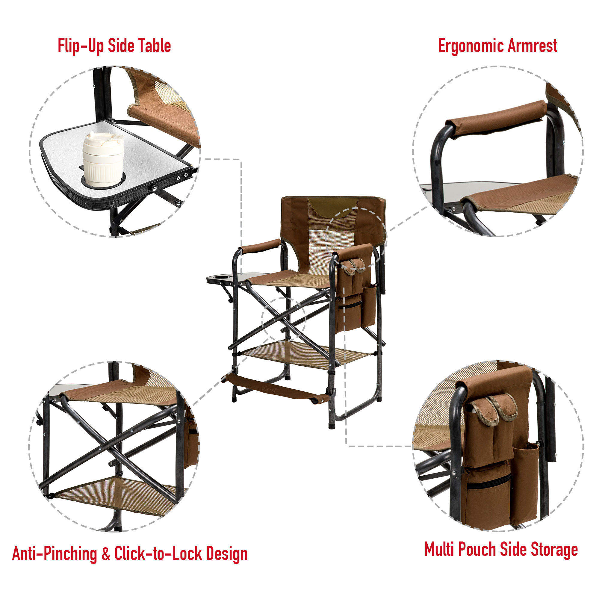 SUNNYFEEL Camping Directors Chair Oversized Portable Folding Chair with Side Table,Fishing,Trip,Picnic,Lawn,Concert