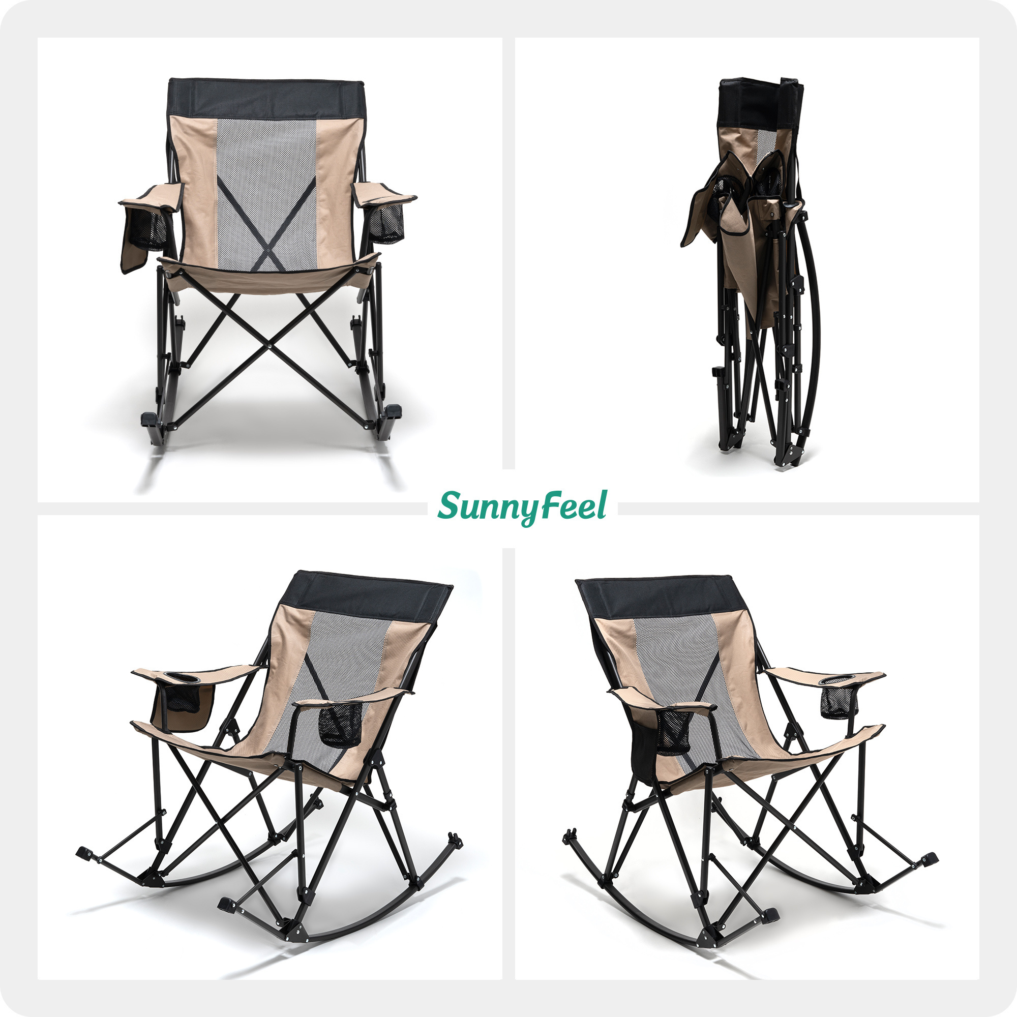 Sunnyfeel Folding High Back Heavy Duty Aluminum Adjustable Rocker Por Camping Chair