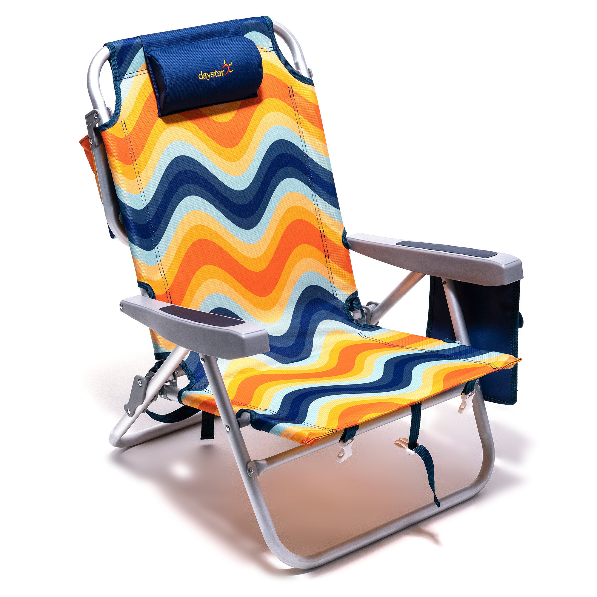 SunnyFeel Folding Beach Chair 5 Position Lay Flat Portable Folding Backpack Beach Chairs Heavy Duty with Cooler Bag