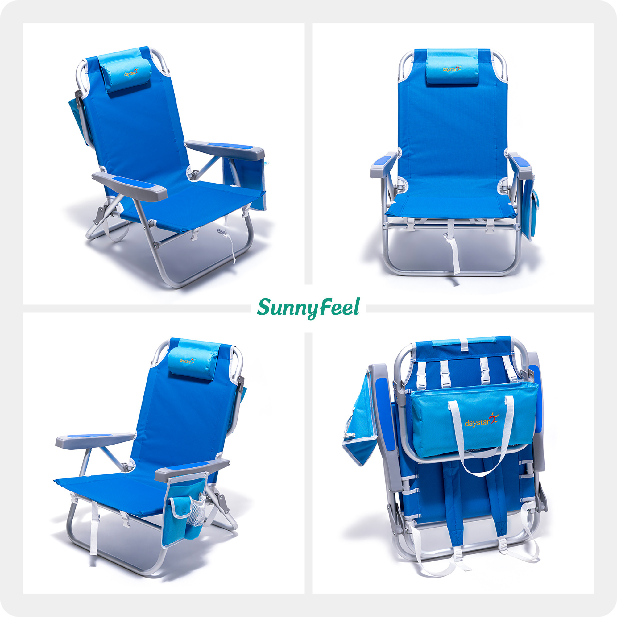 SunnyFeel Folding Beach Chair Low Back Style  5 Position Lay Flat Portable Seating for Coastal Relaxation