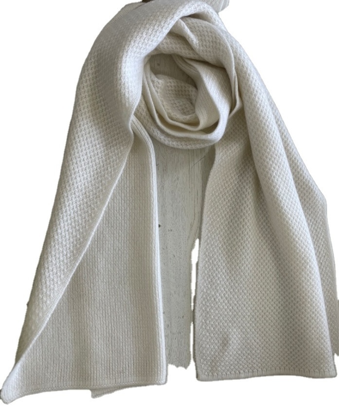 Ladies pure cashmere knit white scarf