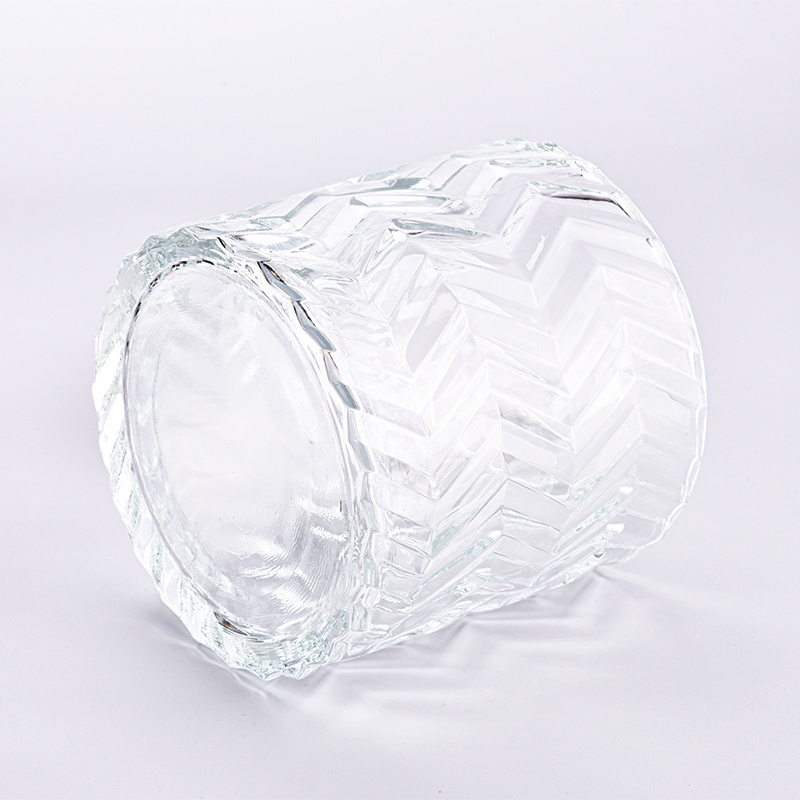 Wholesale large capacity embossed transparent glass candle holder