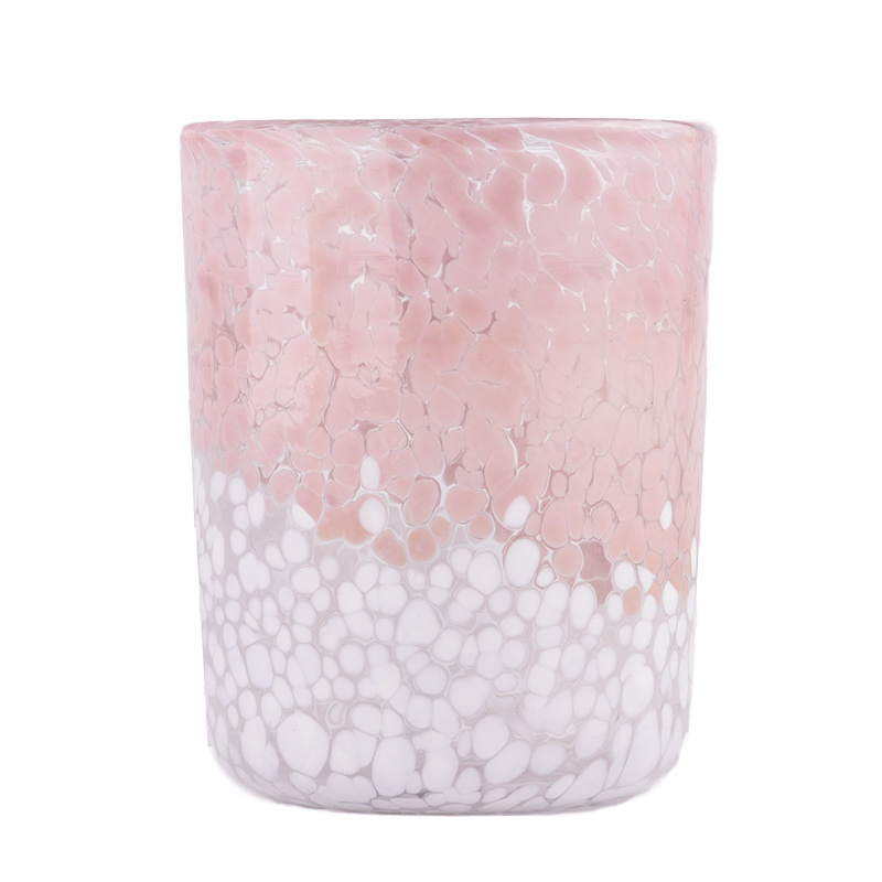 Wholesale 1374ml Large Glass Candle Jar Pink and White Speckled Lanterns & Holders