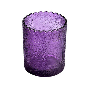 Wholesale Patterned Purple Glass Candle Holder for Wedding Decoration