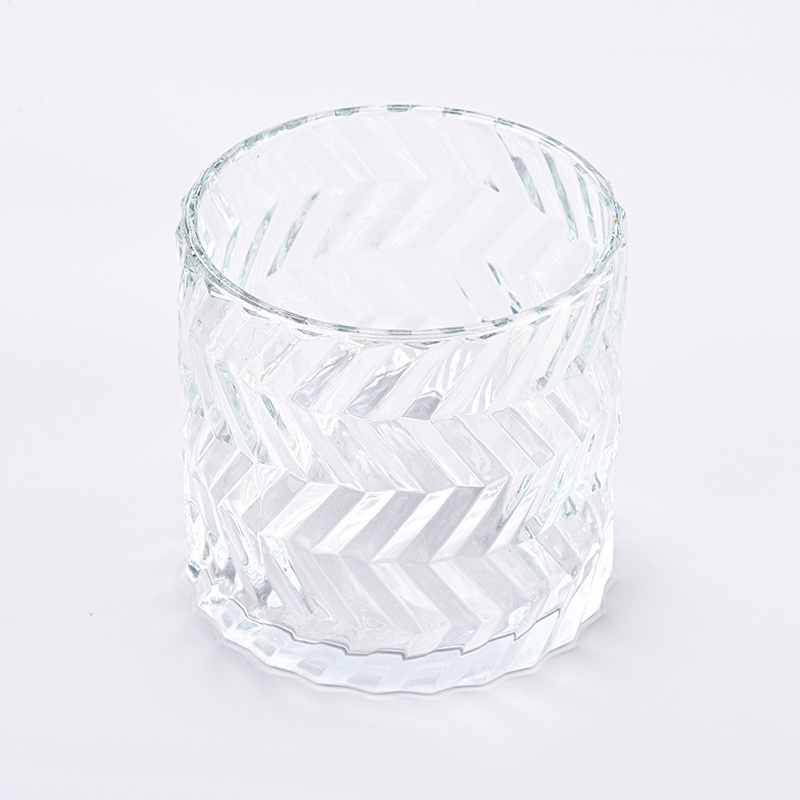 Wholesale large capacity embossed transparent glass candle holder