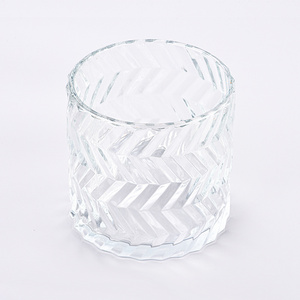 Wholesale large capacity embossed transparent glass candle holder