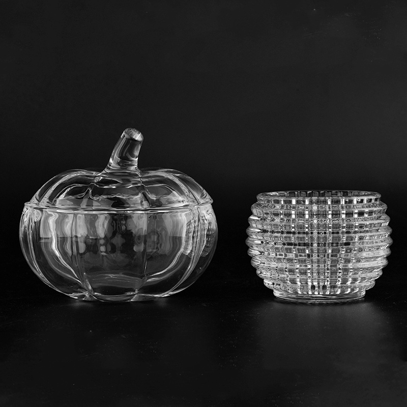 Home Decor Halloween Clear Pumpkin Shape Glass Jar with glass lid